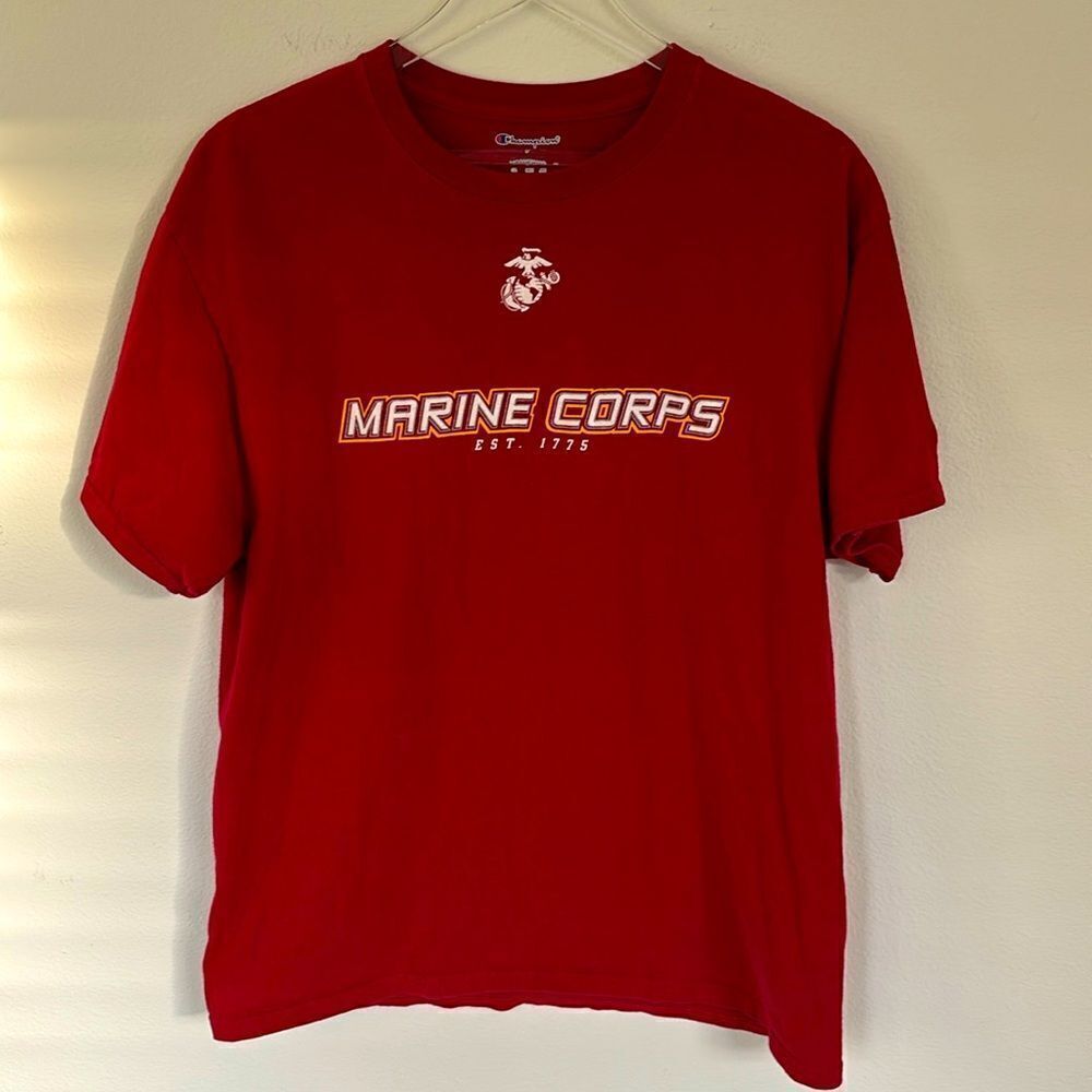 Champion Red Marine Corps EST 1775 Short Sleeve T-Shirt Size Large